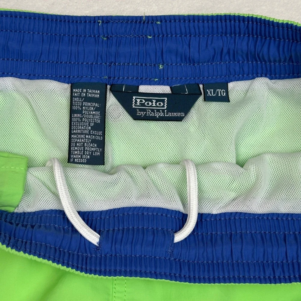 Polo Ralph Lauren Men Swim Trunks Shorts Lime Green Pony Logo Elastic Waist‎ XL